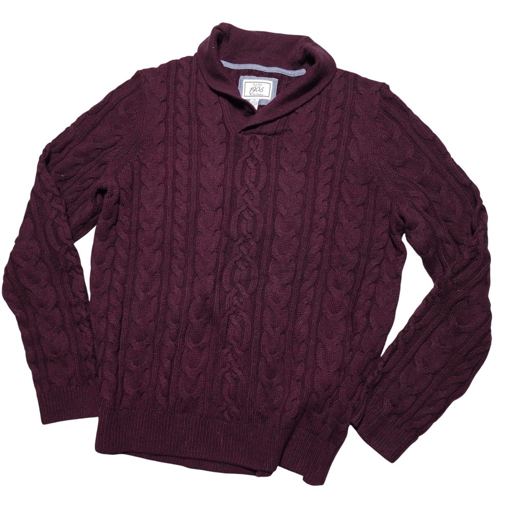 Jos A Bank 1905 Sweater Mens XL Red Cable Knit Shawl Collar Pullover Winter Warm